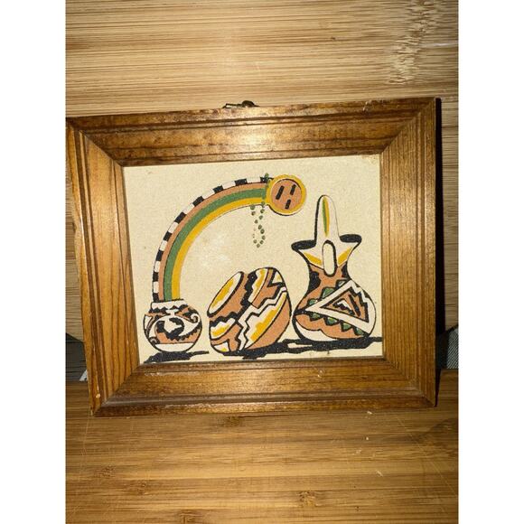 Vintage Sand Art Painting by Native American Navajo Albequrque New Mexico 7 In - Picture 1 of 5